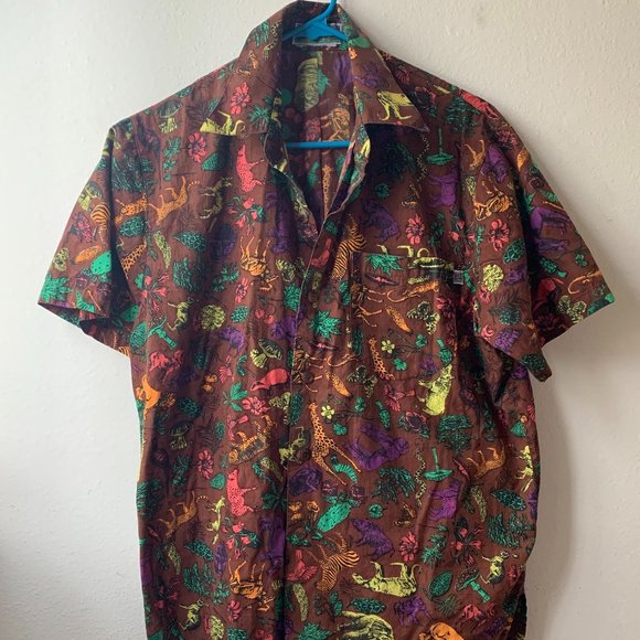 Vintage Retro Animal Print Short Sleeve Button Up - Picture 1 of 5